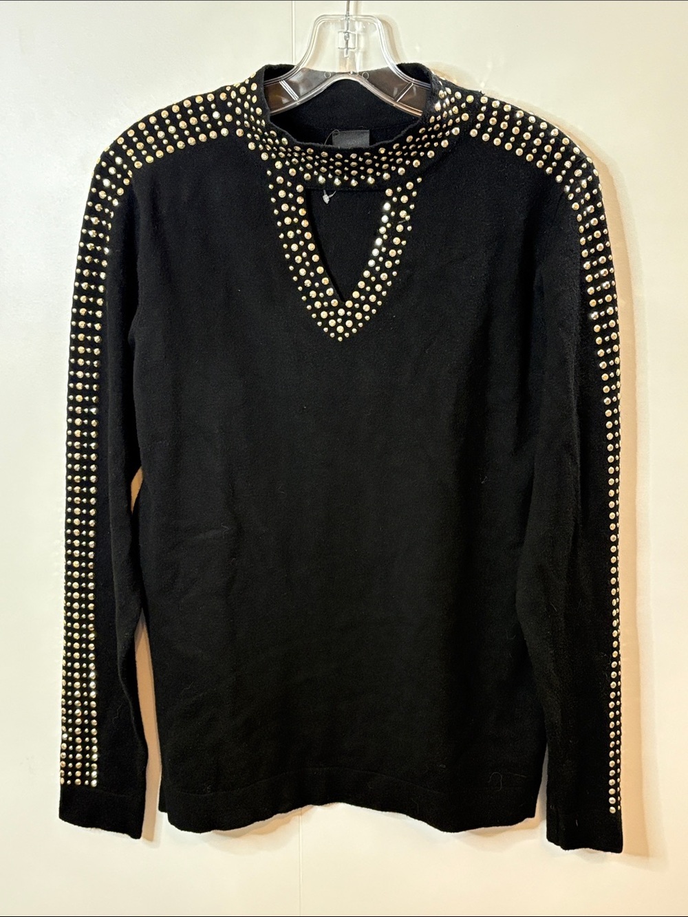 Black Silver Studded Keyhole Sweater L